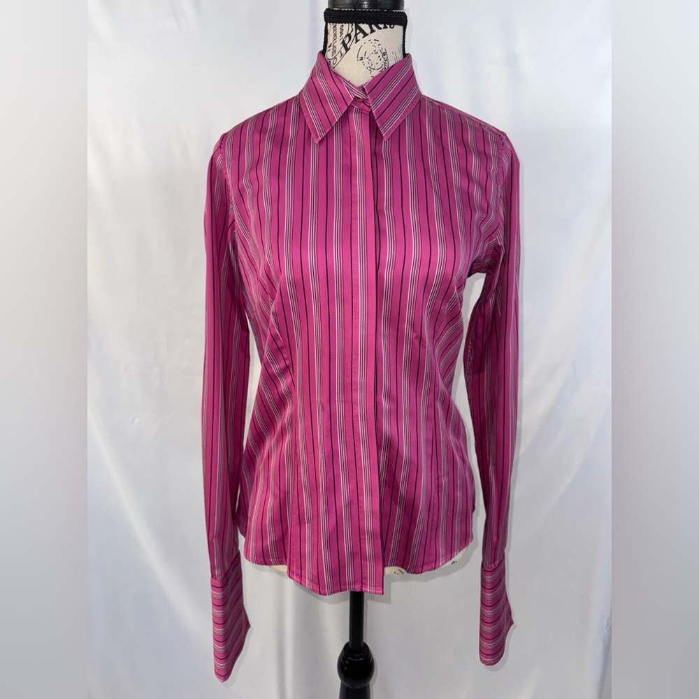 EUC: Thomas Pink Women's “Pink Panther” Fuchsia Striped Button Down Shirt (v)